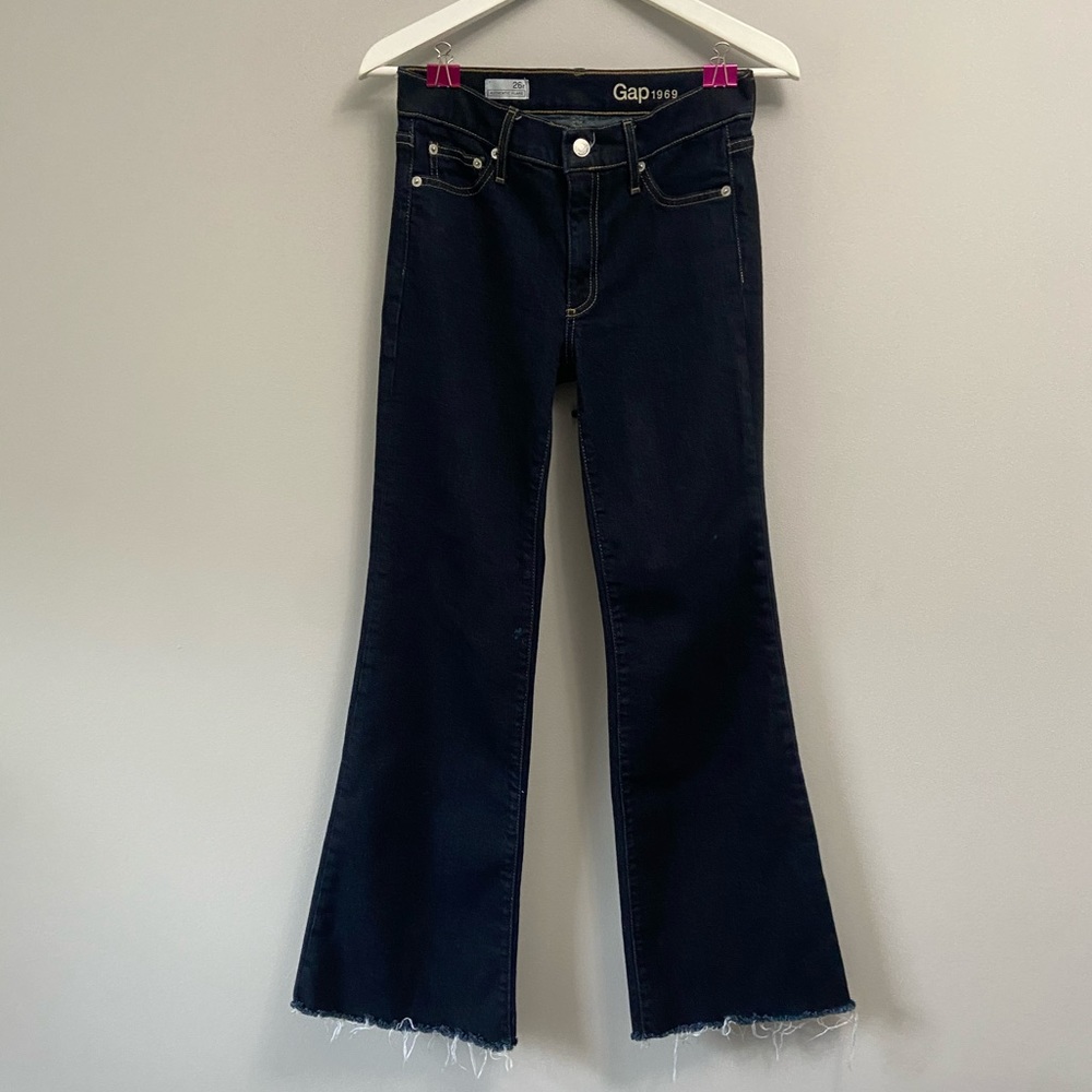 26R Gap Dark Denim Jeans Authentic Flare Fray